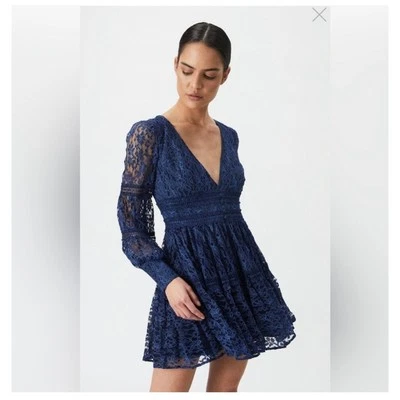 Bardot VENICE LACE MINI DRESS IN NAVY Size 8 - Image 1 of 4