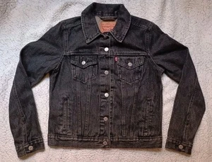 Levis Jean Jacket Womens Medium Black Denim Button Up Long Sleeve /472 - Picture 1 of 9