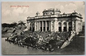 Cartolina Calcutta India Bathing Ghat tempio in pietra anni 1910 DB veduta - Foto 1 di 2