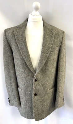Vintage EWM Harris Tweed Jacket Size 40" Pure Scottish Wool Herringbone Green - Image 1 of 4