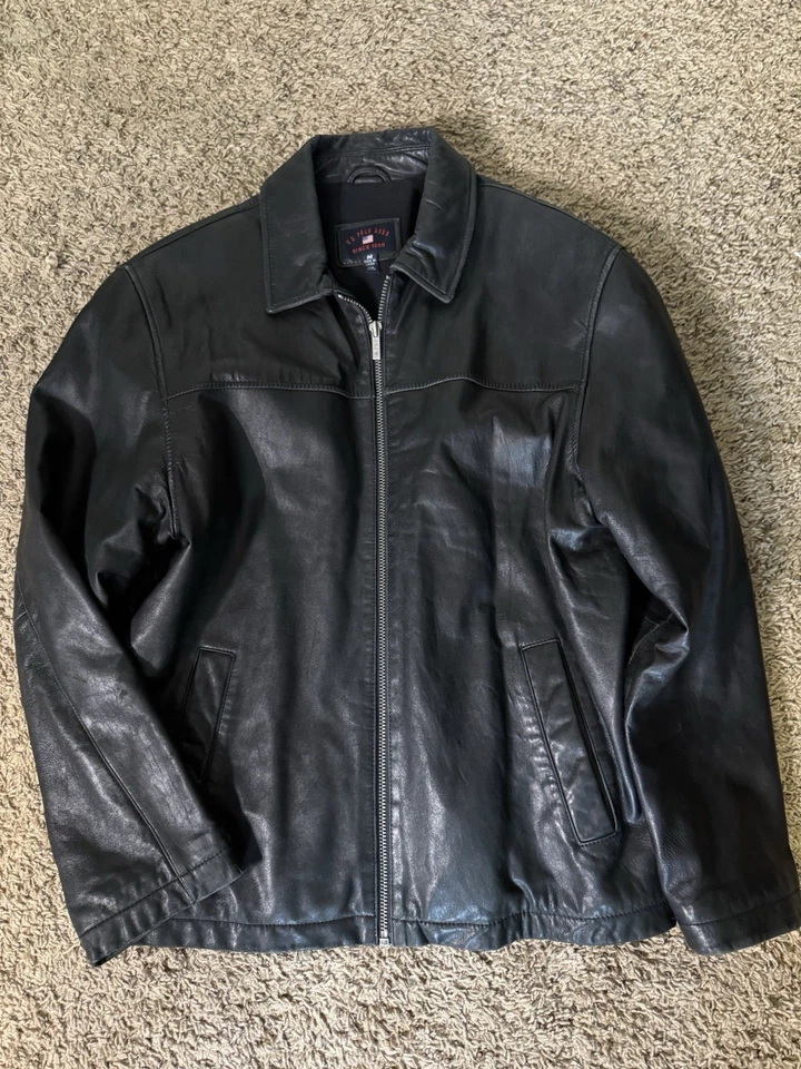 US Polo Assn. Chaqueta de cuero genuino mediana para hombre M abrigo negro con cremallera completa usado en excelente estado Foto 1 de 4