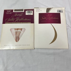 2 Pair Hanes Silk Reflections Thigh Highs Size AB Beige Sheer - Picture 1 of 3