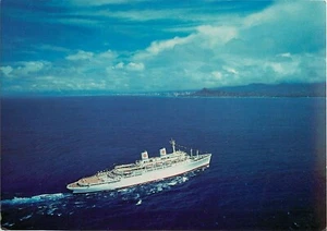 Amerikanische Hawaii Kreuzfahrten Postkarte 7" x 5" Ozeandampfer mit amerikanischer Flagge - Bild 1 von 2