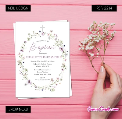 Christening Baptism Invitations, Floral Holy Communion Confirmation Invites Girl - Image 1 of 4