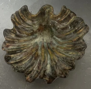 Vtg Ruffled Dish Marbled Brown Tan Glaze Decorative MCM Signed Art Pottery USA - Picture 1 of 8