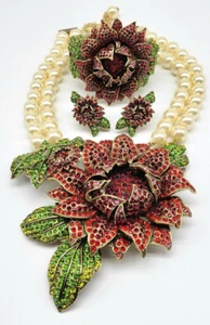 Heidi Daus Late Bloomer Garnet Swarovski Crystal + Pearl Statement Jewelry Set - Picture 1 of 10