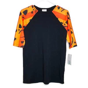 LuLaRoe Kids Unisex 14 Orange/Black Jack-O-Lanterns Raglan T-Shirt NWT - Picture 1 of 2
