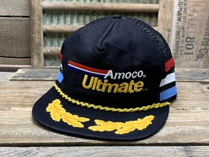 De colección AMOCO ULTIMATE 3 Tres Rayas Cuerda Malla Snapback Sombrero de Camionero Hecho en EE. UU. - Imagen 1 de 9