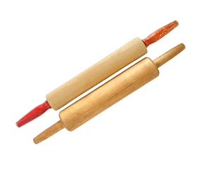 Vintage Wooden Rolling Pins Red Handle Lot of 2 Rustic Country Decor Primitive - Picture 1 of 6