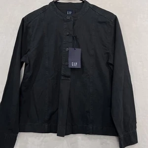 GAP Camisa Popover Henley Buttoned Shirt Womens XS Cotton Canvas Black Boxy NEW - Picture 1 of 11