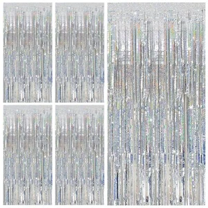 Tinsel Curtain Party Backdrop Silver Birthday Party Decorations 5 Packs Glitt... - Picture 1 of 7