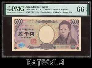 JAPAN 5000 5,000 YEN ND (2011) Pick-105d PMG 66 GEM UNC EPQ S/N DT432742M - Picture 1 of 2
