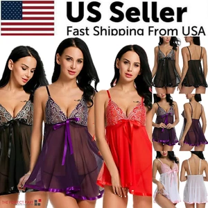 Women's Sexy Lingerie Babydoll Sleepwear Underwear Lace Dress G-String Nightwear - Picture 1 of 51