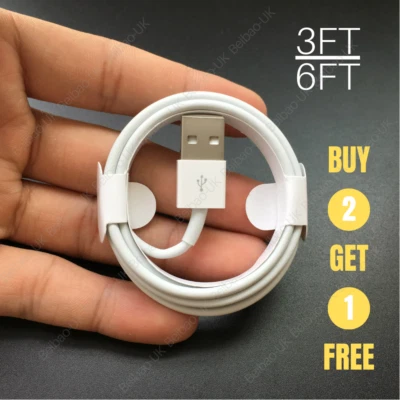 3ft 6ft Heavy Duty Charger Cable USB Charger Cord For iPhone 14 13 12 11 XR X SE - Image 1 of 4