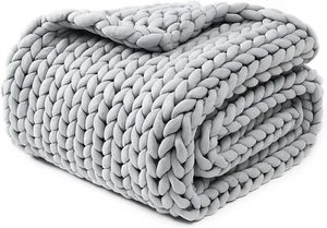 Chunky Throw Blanket, Medium-Weight, Hand Knitted, Skin Friendly, Ventilated and - Picture 1 of 10