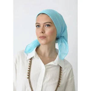 Cotton Square Scarf, Aqua Blue, 28" Tichel Bandana Head Cover, Hair Kerchief - Picture 1 of 4