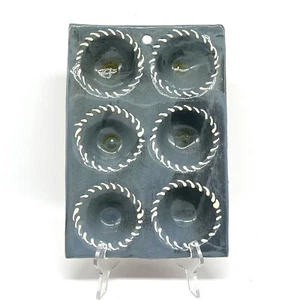 Handmade Art  Pottery 6 Egg Holder Clay Blue Rustic Cottage Signed Easter - Picture 1 of 4