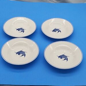 Lot de 4 bols trempants vintage poisson koi peints à la main bleu blanc porcelaine 6 pouces