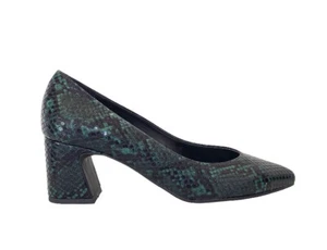 DAMENSCHUHE PUMPS LEDER PYTHON DUNKELGRÜN BREITER ABSATZ MADE IN ITALY - Bild 1 von 6