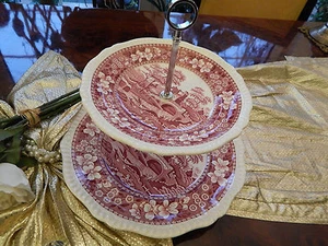 edle große  Etagere Tafelaufsatz 2stufig Spode Copeland pink Tower   - Bild 1 von 3