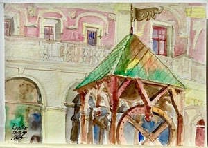 ORIGINAL Watercolor painting SIGNED by artist architecture Poland travel art - Picture 1 of 2