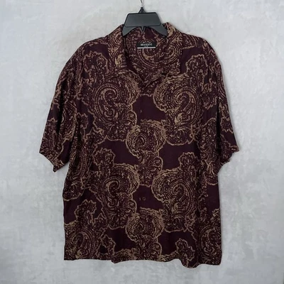 Camisa Brandini Para Hombres Botón Rojo Granate Geométrica XL Seda Manga Corta Cuello Foto 1 de 4