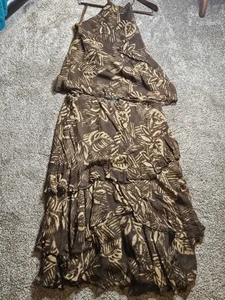 Size 16 Large Ralph Lauren Leaf Print Silk Skirt and Halter Top Set - Picture 1 of 7