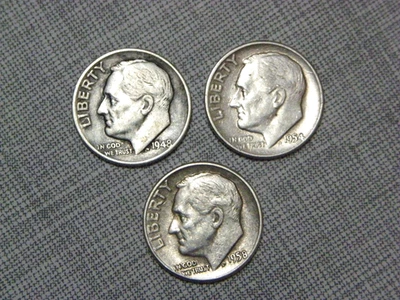 Roosevelt Dimes (Lot Of Three) 1948 P, 1954 P, 1958 P. - Image 1 of 2