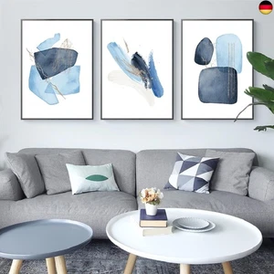 TROYSINC 3er Set Abstract Poster, Blau Geometrie Form Bilder, Ohne Rahmen - Bild 1 von 7