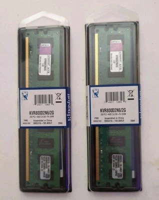 2 X Kingston 2GB DIMM 800 MHz PC2-6400 DDR2 Memory (KVR800D2N6/2G) - Image 1 of 2