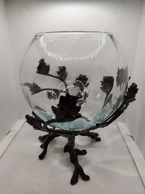 FISH ROSE BOWL HOLDER Terrrarium ORGANIC Brown Metal Stand - Image 1 of 4