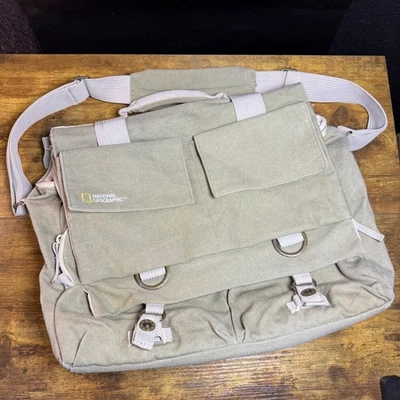 National Geographic Camera Bag Messenger Shoulder Laptop Beige Canvas - Image 1 of 4