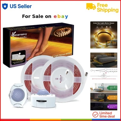 LED Bed Light Strip Motion Sensor Night Light Automatic Timer Indoor Outdoor - Image 1 of 4