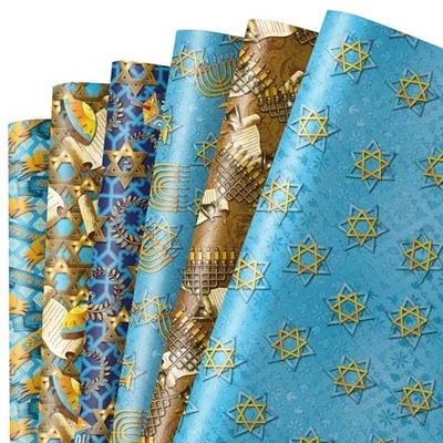  Wrapping Paper - 12 Sheet 6 Style Blue Chanukah Wrapping Paper - Hanukkah - Image 1 of 4