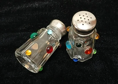 Salero y Pimentero de Vidrio con Cuentas de Color y 18 Tapa Inoxidable Como Nueva Foto 1 de 4