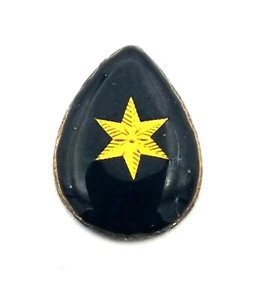  Antique Tear Drop Pear Shape Black Enamel Inlaid Gold Star Design Plaque OK1070 - Picture 1 of 4