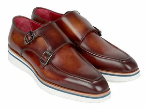 Paul Parkman Men's Smart Casual Monkstrap Shoes Brown Leather (ID#189-BRW-LTH) - Picture 1 of 6