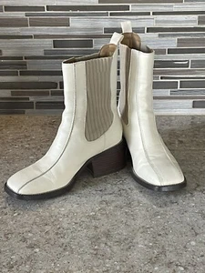 Sam Edelman Sz 8 Dasha Women's Ivory Leather Booties Square Toe Ankle Boots - Picture 1 of 11