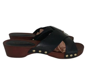 BCBGeneration BLACK LEATHER GOLD STUDDED CLOG STYLE SANDALS "SOHO" 8M - Picture 1 of 13