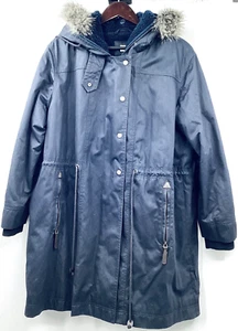 Poetry Damen dunkelblau Parka Mantel mit Kunstfellbesatz Kapuze US Größe 16 - Bild 1 von 13