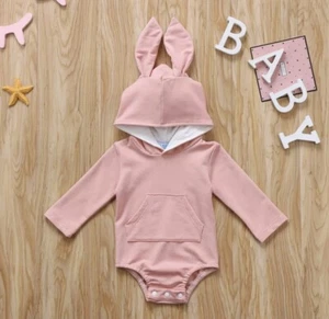 Infant Baby Bunny Hooded Romper Bodysuit Outfit Soft 18-24 Months PINK - Picture 1 of 2