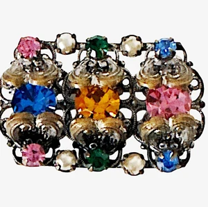 Vintage bunte facettierte Strasssteine Art Deco filigran - Rechteck 1 1/2" - Bild 1 von 7