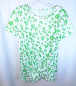 Maglione donna verde e bianco stampa trifoglio raccogli vita taglia S - Foto 1 di 4
