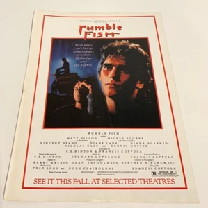 RUMBLE FISH Película Matt Dillon Francis Ford Coppola Revista Años 80 Anuncio de 1 Página - Imagen 1 de 1