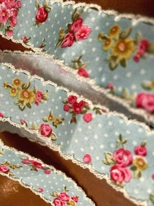 cabbage rose polka dots scalloped 7/8" ribbon trim 24"pc made in France - Picture 1 of 3