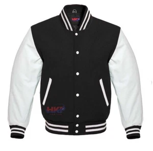 Varsity Letterman Wool & Real Cowhide Leather Sleeves High Quality Bomber Jacket - Picture 1 of 2