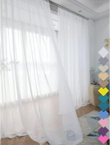 Window White Sheer Curtains 84 Inches Long 2 Panels Sheer White Curtain Clear - Picture 1 of 6