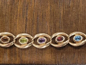 14k Gold Rainbow Stone Bracelet-Amethyst, Garnet, Citrine, Topaz, Peridot - Picture 1 of 7