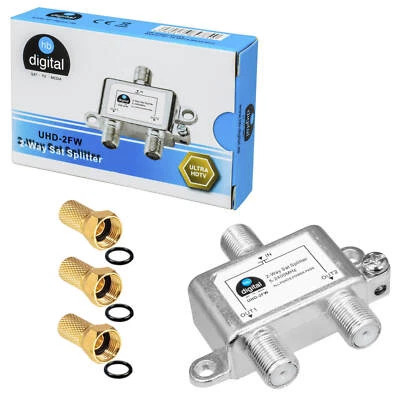 2-fach SAT Verteiler Splitter 5-2400MHz DVB-T tauglich 4-Wege HD Erdungsklemme - Bild 1 von 4