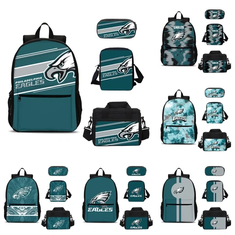 Philadelphia Eagles Backpack 4PCS Book Bag Lunch Box Crossbody Bag Pencil Case Cover